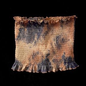 pink, blue, and white tie dye tuffed/ruffled tube top, stretchy, by She + Sky